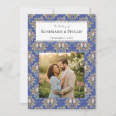 Royal Blue Gorgeous Lovebirds Custom Photo Wedding Kaart (Achterkant)