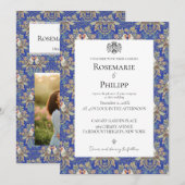 Royal Blue Gorgeous Lovebirds Custom Photo Wedding Kaart (Voorkant / Achterkant)