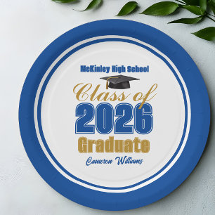 Royal Blue Goud Afstudeerfeest Class of 2026 Papieren Bordje
