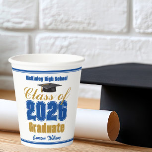 Royal Blue Goud Afstudeerfeest Klas van 2026 Papieren Bekers