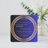 Royal Blue & Goud Bruiloftsuitnodiging – Elega Kaart (Staand voorkant)