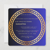 Royal Blue & Goud Bruiloftsuitnodiging – Elega Kaart (Voorkant)