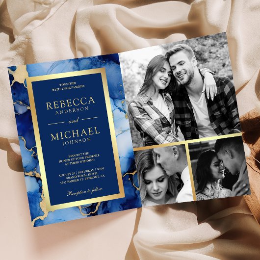 Royal Blue Goud Vloeibare Inkt QR Code Trouwen