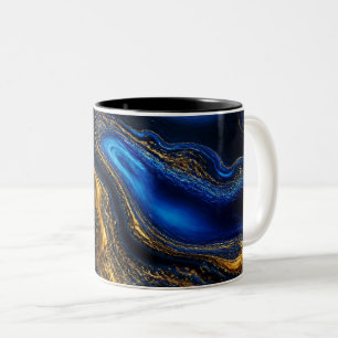 Royal Blue & Goud Vloeibare Kunst Tweekleurige Koffiemok