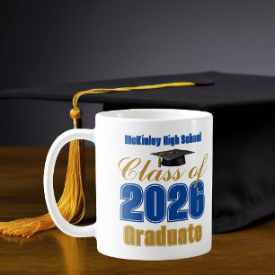 Royal Blue Gouden Afstudeercadeau Klas van 2026 Koffiemok
