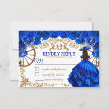 Royal Blue Gouden Cowboy Paard Quinceañera RSVP