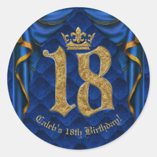 Royal Blue & Gouden Kroon 18 18e Verjaardagsfeestj Ronde Sticker
