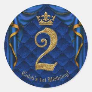 Royal Blue & Gouden Kroon Twee 2 2de Verjaardagsfe Ronde Sticker