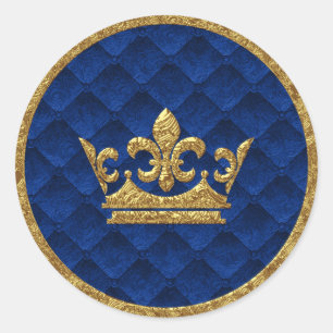 Royal Blue & Gouden Kroon Verhaalboek Trouwgunstge Ronde Sticker