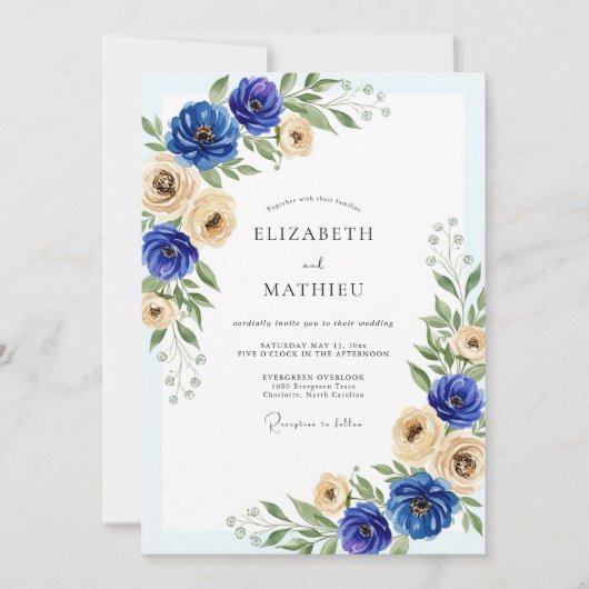 Royal Blue Graceful Spring Wedding Kaart (Voorkant)