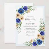 Royal Blue Graceful Spring Wedding Kaart (Voorkant / Achterkant)