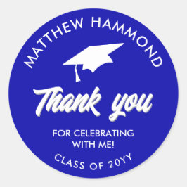 Royal Blue Graduating Class Thank You Grad Cap Ronde Sticker