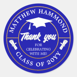 Royal Blue Graduating Class Thank You Grad Cap Ronde Sticker