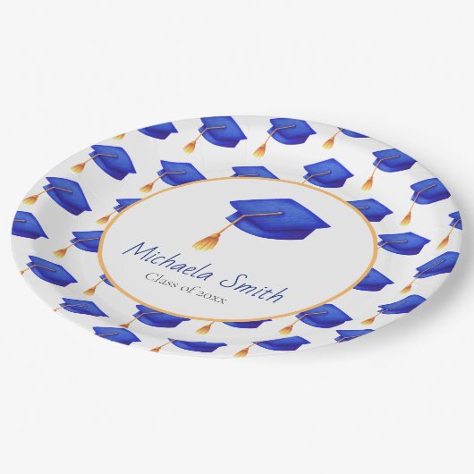 Royal Blue Graduation Cap gepersonaliseerd Papieren Bordje (Gekanteld)