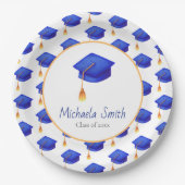 Royal Blue Graduation Cap gepersonaliseerd Papieren Bordje (Voorkant)