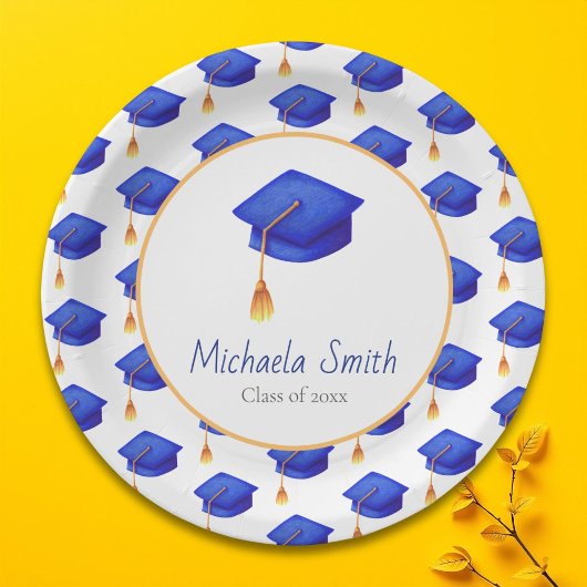 Royal Blue Graduation Cap gepersonaliseerd Papieren Bordje