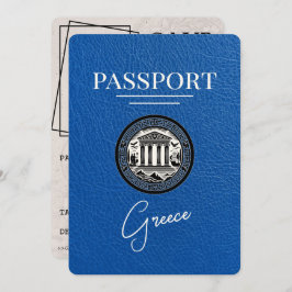 Royal Blue Greece Passport Save the Date Kaart
