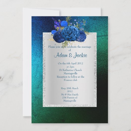 ROYAL BLUE green Floral bouquet ELEGANT WEDDING Kaart (Voorkant)