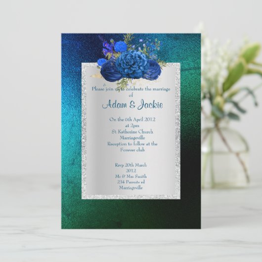 ROYAL BLUE green Floral bouquet ELEGANT WEDDING Kaart (Staand voorkant)