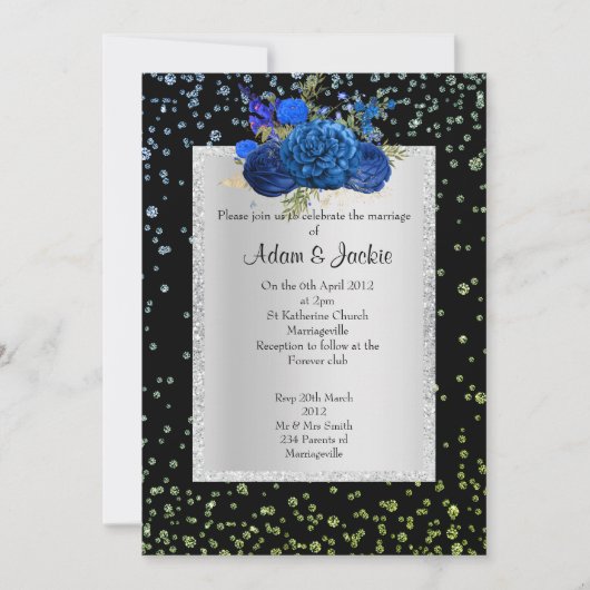 ROYAL BLUE green Floral crystal ELEGANT WEDDING Kaart (Voorkant)
