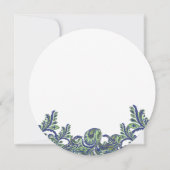 Royal Blue & Green Paisley Peacock Wedding Invite Kaart (Achterkant)