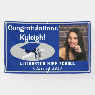 Royal Blue, Grey Accent Vinyl Afstuderen Foto Spandoek