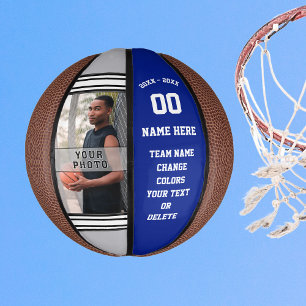 Royal Blue, Grey and White Custom Mini Basketball Basketbal