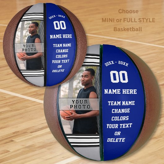 Royal Blue, Grey and White Custom Mini Basketball Basketbal
