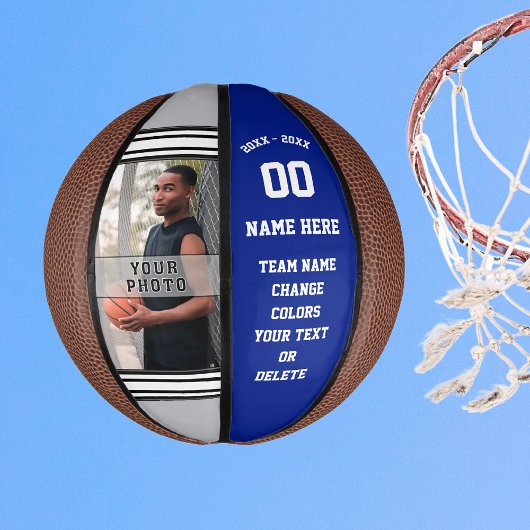 Royal Blue, Grey and White Custom Mini Basketball Basketbal