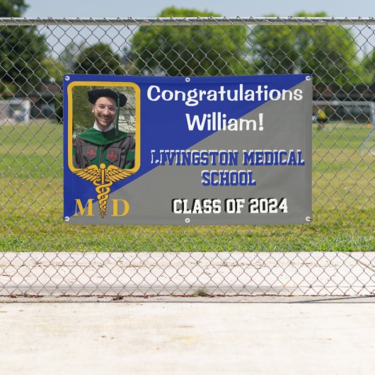 Royal Blue & Grey Medical School Afstuderen Spandoek (Insitu)