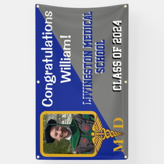 Royal Blue & Grey Medical School Afstuderen Spandoek (Verticaal)