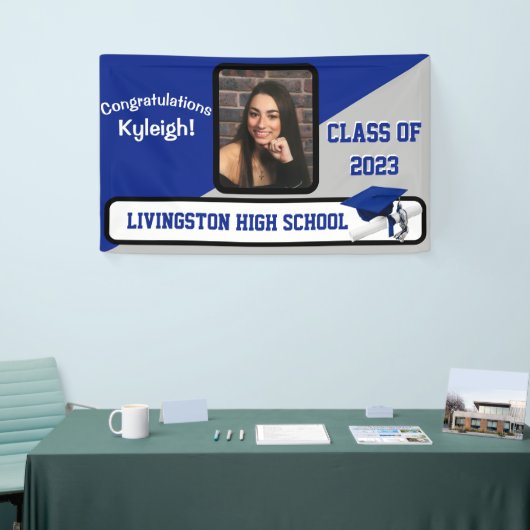 Royal Blue, Grey & White Afstuderen Spandoek (Beurs)