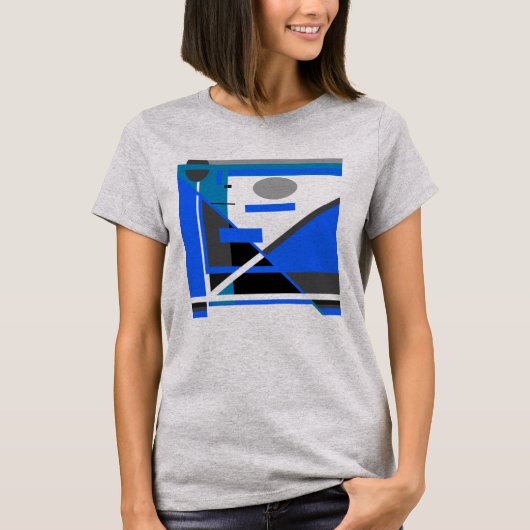 Royal Blue Grey Zwart Geometrische Abstracte MCM L T-shirt (Voorkant)