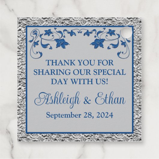 Royal Blue, grijs liefdesharten bruiloft gunst Lab Bedankjes Labels (Achterkant)
