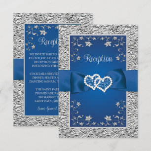 Royal Blue, Grijs Liefdesharten Receptie Kaart