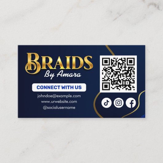 Royal Blue Hair Braiding Verbind met ons QR Code Visitekaartje (Voorkant)