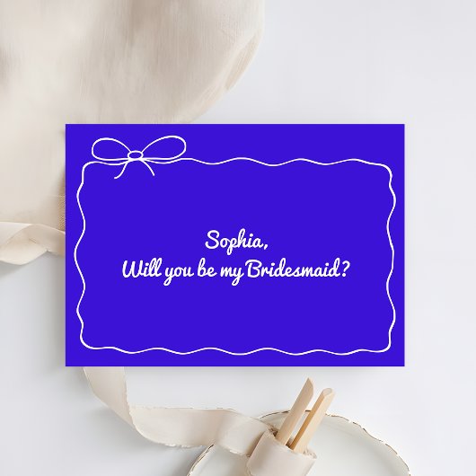 Royal Blue Hand Drawn You Be My Bridesmaid Kaart