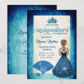 Royal blue  hand fan tiara Quince Kaart (Voorkant / Achterkant)