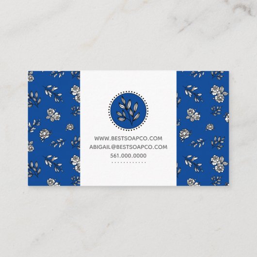 Royal Blue Hand-getrokken Rozen en bladeren ambach Visitekaartje (Achterkant)
