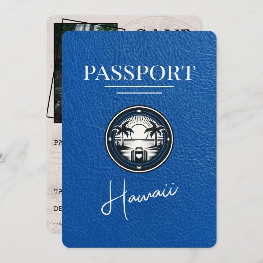 Royal Blue Hawaii Passport Bewaar de datum Save The Date (Voorkant / Achterkant)