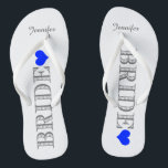 Royal Blue Heart Bride's Teenslippers<br><div class="desc">Fun,  teenslippers voor aangepaste bruiloft</div>