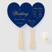 Royal Blue Heart Golden Script Trouwprogramma Handwaaier (Voorkant en achterkant)