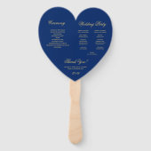 Royal Blue Heart Golden Script Trouwprogramma Handwaaier (Achterkant)