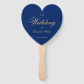 Royal Blue Heart Golden Script Trouwprogramma Handwaaier (Voorkant)