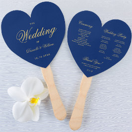 Royal Blue Heart Golden Script Trouwprogramma Handwaaier