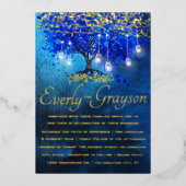 Royal Blue Heart Leaf Tree Gold Wedding Folie Uitnodiging (Voorkant)