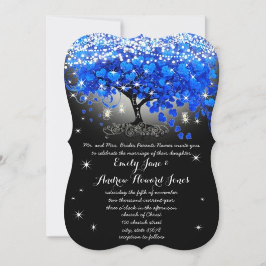 Royal Blue Heart Leaf Tree Mason Jar op zwart Kaart (Voorkant)