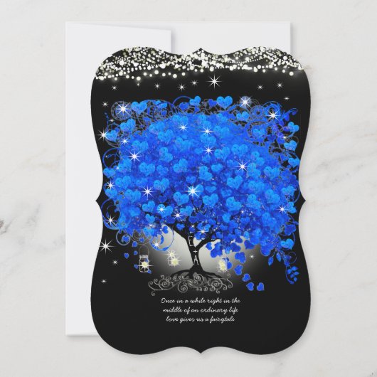 Royal Blue Heart Leaf Tree Mason Jar op zwart Kaart (Achterkant)