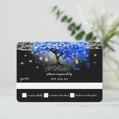 Royal Blue Heart Leaf Tree Mason Jar op zwart RSVP Kaartje (Staand voorkant)