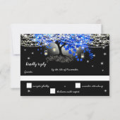 Royal Blue Heart Leaf Tree op Black Wedding RSVP Kaartje (Voorkant)